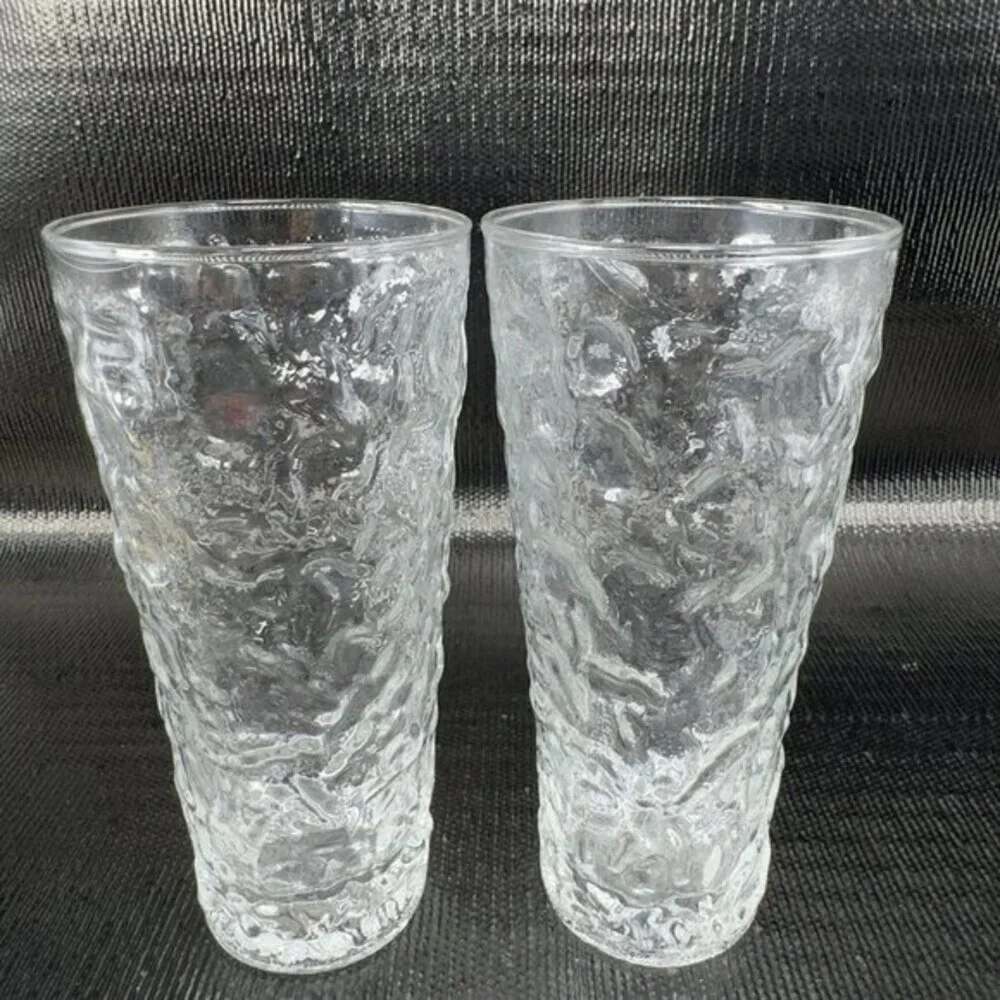 Anchor Hocking Milano Clear Highball Tumbler‎ Set 2 Glasses Cups Tumblers VTG